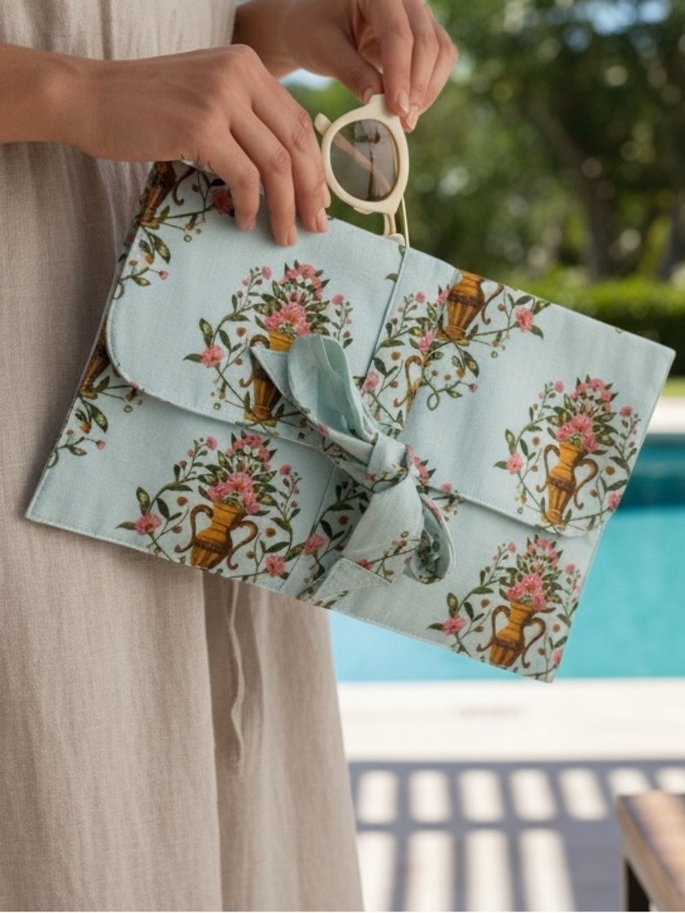 Agua by Agua Bendita Handbag or Swimwear Pouch Floral Linen New!